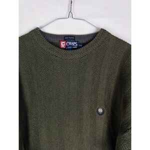 Chaps Ralph Lauren Hand Knit Sweater Mens L Green Logo Chunky Grandpa Pullover